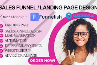 sales funnel cockpit, landing page design, sales funnel, funnelish, systeme io