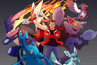 draw you as a pokemon trainer fakemon  fanart manga anime with your pokemon