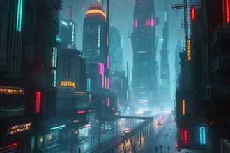 make a science fiction city, cyberpunk concept art