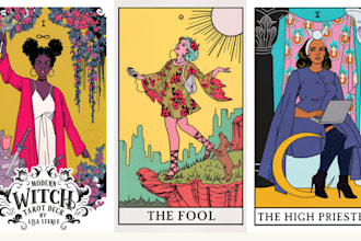 design modern mystical tarot cards, oracle decks, guidebooks and card frames
