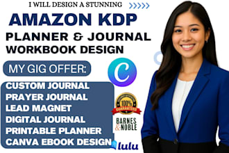 design a stunning KDP planner, journal or workbook for amazon publishing