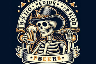 design retro skeleton pub beer illustration logo