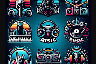 create colorful dj, studio, music, rock, podcast logo