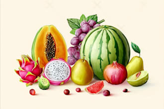 draw minimalist floral object, fruit, plant illustration