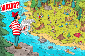 create cartoon vector map like where waldo