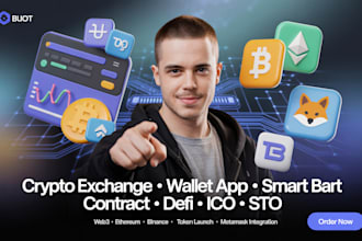 build crypto exchange website design, wallet app, smart contract, defi ico sto
