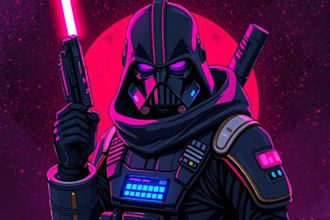 draw star wars cyberpunk, sci fi character art, game character