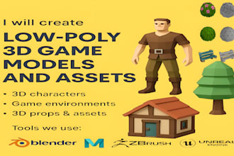 create game ready low poly 3d assets, character, environment for unity or unreal