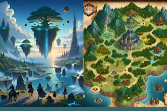 create 3d sci fi scenes, medieval maps, card game world or fantasy background
