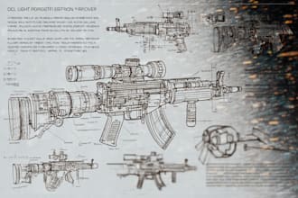 design weapons or any military type blueprints or wall posters