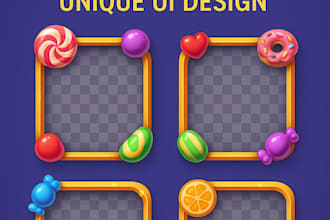 design colorful candy themed game UI frames and buttons