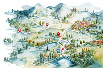 create a detailed watercolor map illustration of your city
