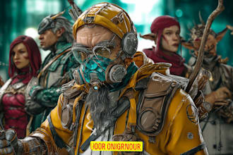 design cyberpunk and fantasy character splash art