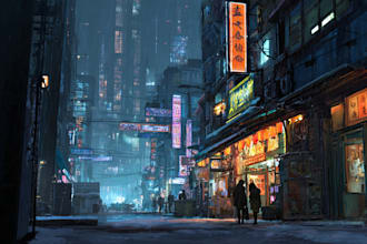 design an illustration of futuristic cyberpunk city