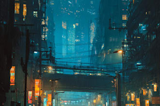 illustrate of futuristic cyberpunk city art in your style