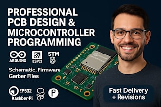 develop pcb and firmware for esp32, stm32, arduino, esp8266, and raspberry pi