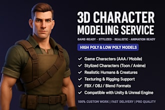 design stylized or realistic 3d characters for unity