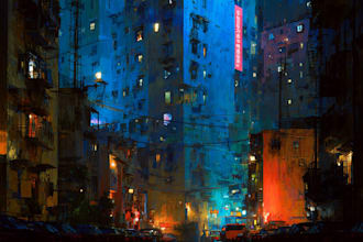 create a futuristic cyberpunk city or background art