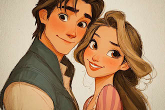 drawing a cartoon disney couple portrait