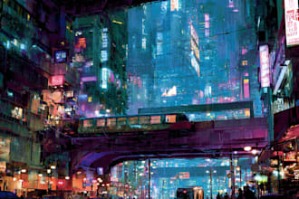 make a illustration of science fiction city, cyberpunk