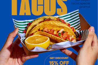 design modern and vibrant food posters or restaurant menus