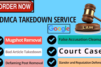 legally remove mugshots, false accusations from websites, search engines by dmca