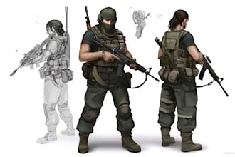 draw 2d game art military character design