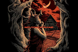 draw detailed dark art with woodcut or linocut style