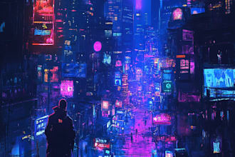 draw an animation of a futuristic cyberpunk night city