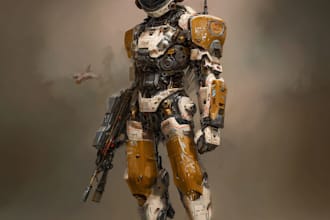 design futuristic mecha robots and pilots cyberpunk concept art
