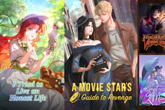 design romance anime book cover for webtoon, tapas, ebook, paperback and kdp