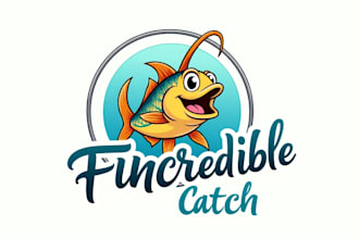 design modern summer fishing mascot logo in 12 hours