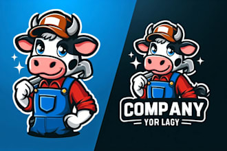 design awesome modern cow mascot logo only 15 hours