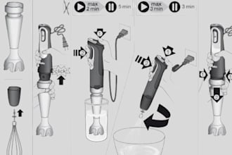 draw an instruction manual, step by step for your product