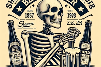 design high quality retro skeleton pub beer logo with fastest delivery
