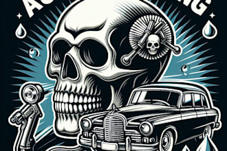 design high quality skull auto detailing, car wash, classic car, automotive logo