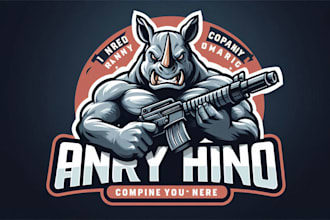 design awesome modern angry rhino mascot logo only 15 hours