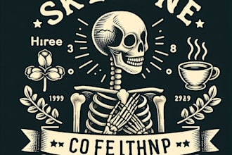 design high quality vintage skeleton coffee shop logo with fastest delivery