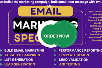 blast bulk SMS marketing campaign, bulk email, text message with twilio SMS
