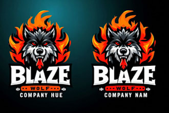design custom blaze wolf mascot logo with unlimited revision