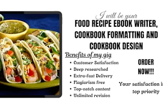 be your cookbook writer cookbook formatting, cookbook design food recipe ebook