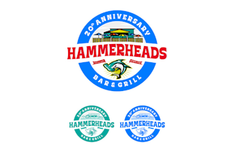 design hammerheads bar grill anniversary logo