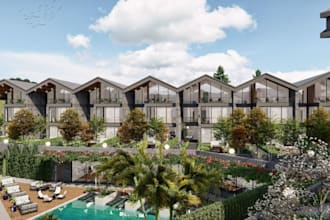 model 3d modern villa site, condo apartment,wood house,pool design, garden, cgi