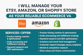 manage your etsy wix amazon or shopify store as your reliable ecommerce VA