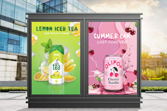design eye catching food banners, posts and product packaging