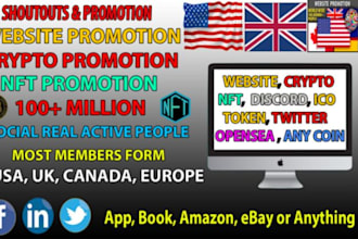 promote and advertise website, business, amazon, book, apps, or any