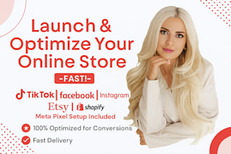 set up tiktok shop, facebook, instagram shop, etsy, shopify and fix meta pixel