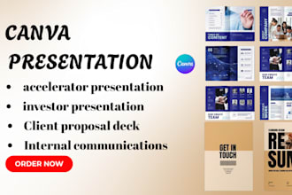 create investor pitch deck design startup presentation, slide deck, canva ppt