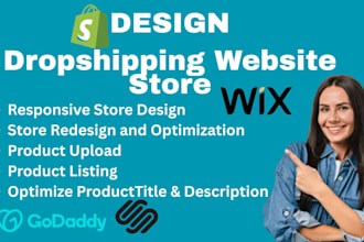 design build shopify wix godaddy and squarespace dropshipping website store