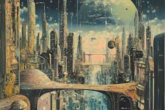 create a illustration of science fiction city art